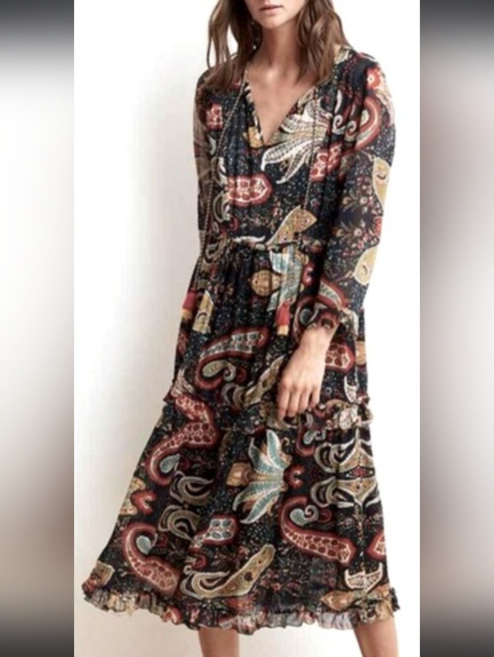 Velvet by Graham & Spencer Black Paisley Tiered Maxi Dress